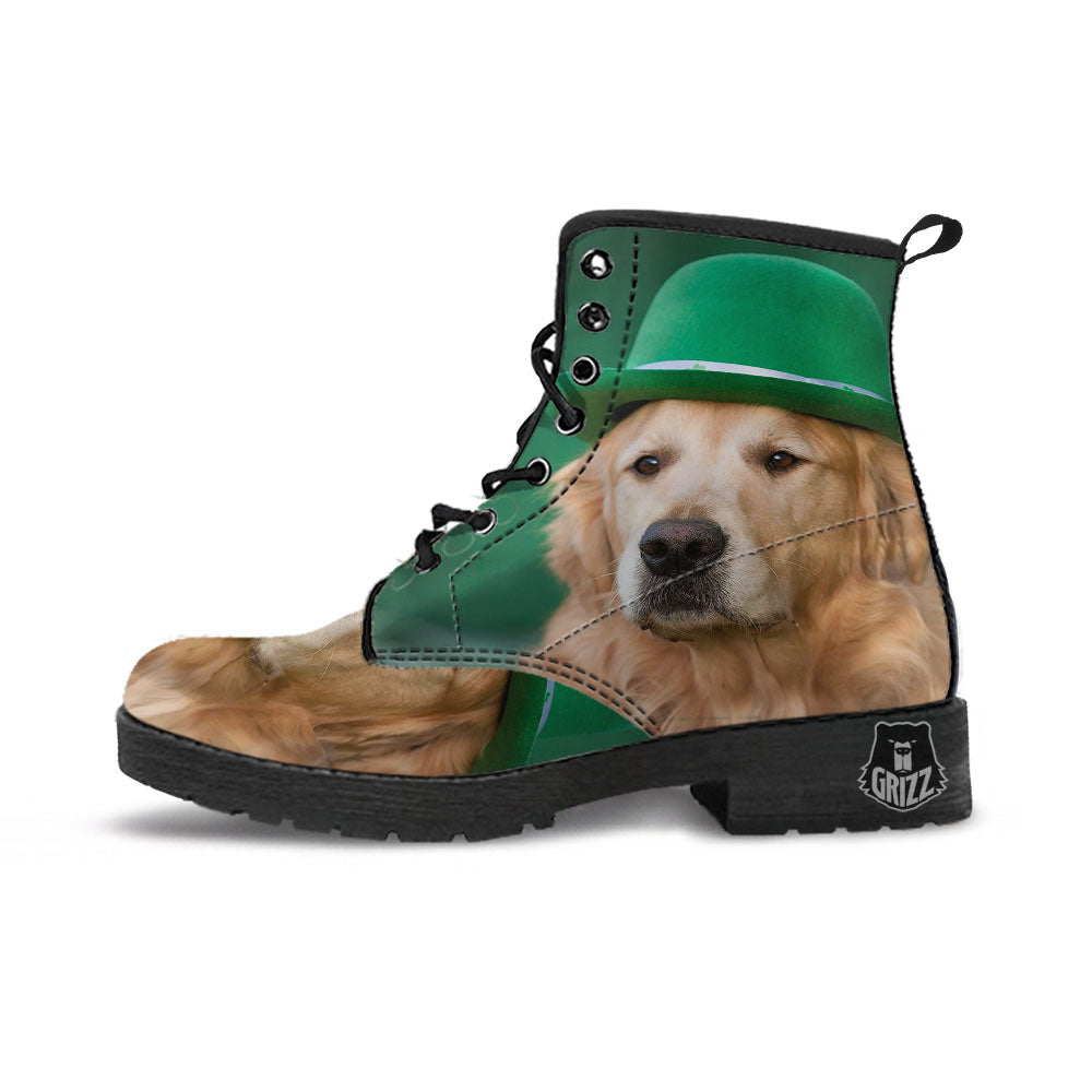 Golden Retriever Patrick's Day Print Leather Boots-grizzshop