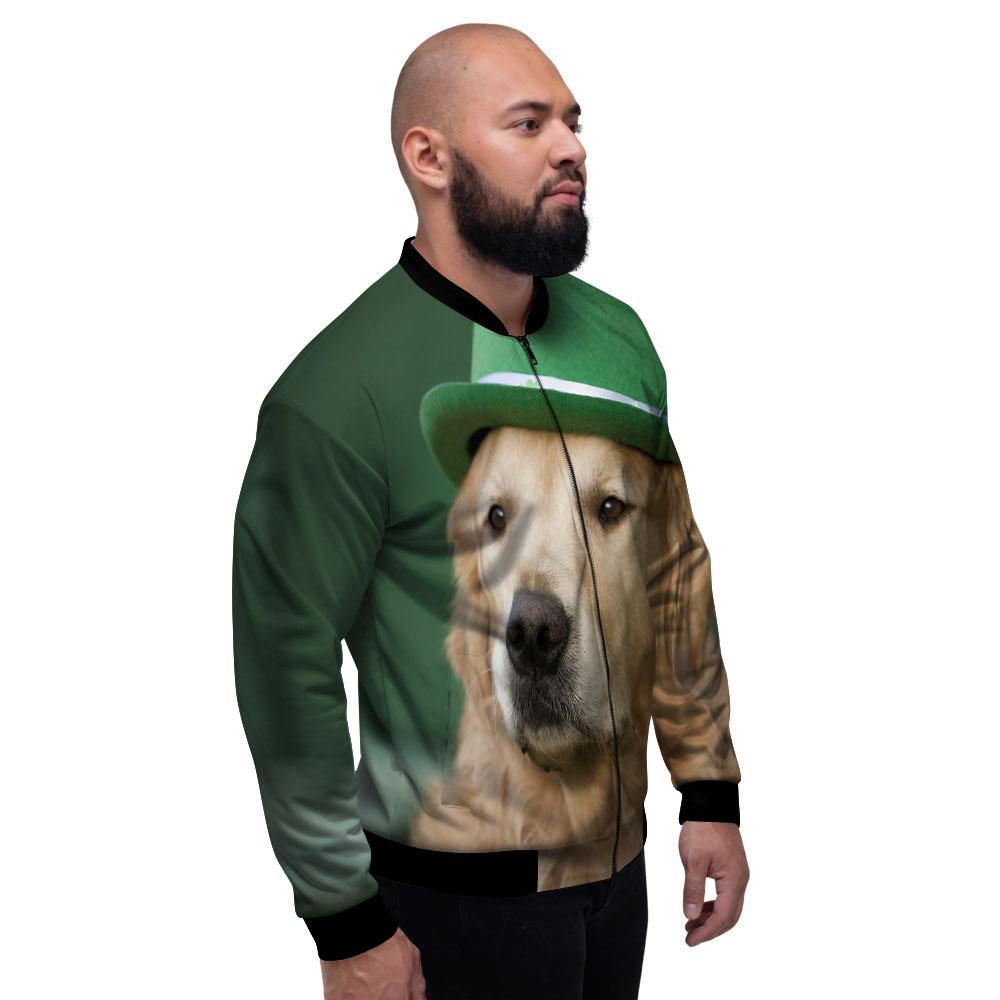 Golden Retriever Patrick's Day Print Men's Bomber Jacket-grizzshop