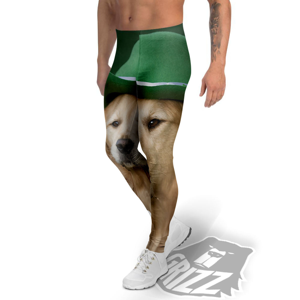 Golden Retriever Patrick's Day Print Men's Leggings-grizzshop