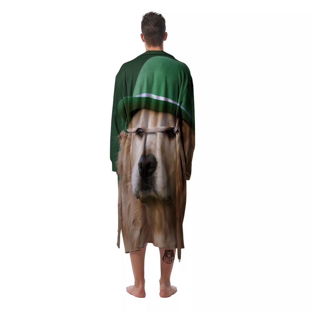 Golden Retriever Patrick's Day Print Men's Robe-grizzshop