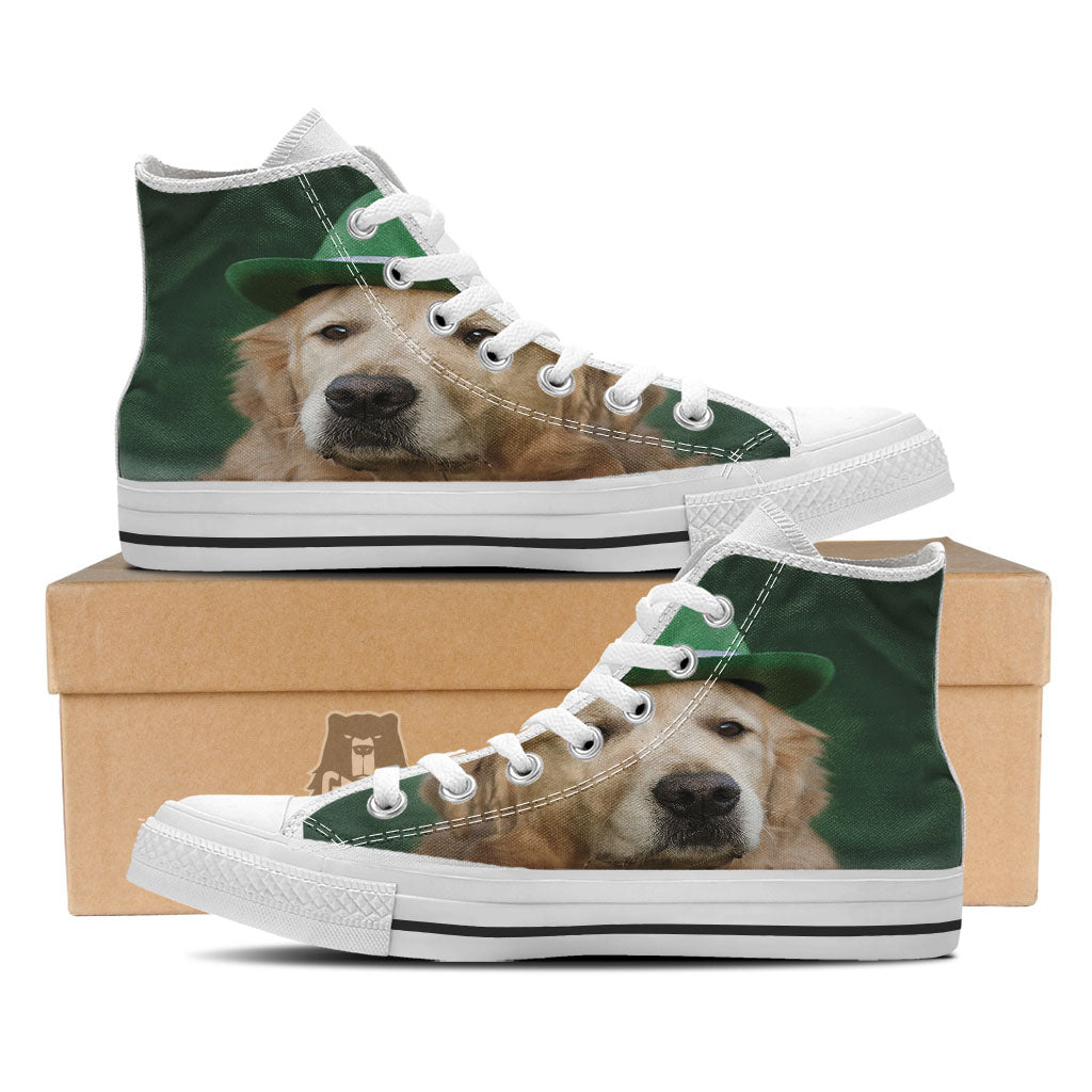 Golden Retriever Patrick's Day Print White High Top Shoes-grizzshop