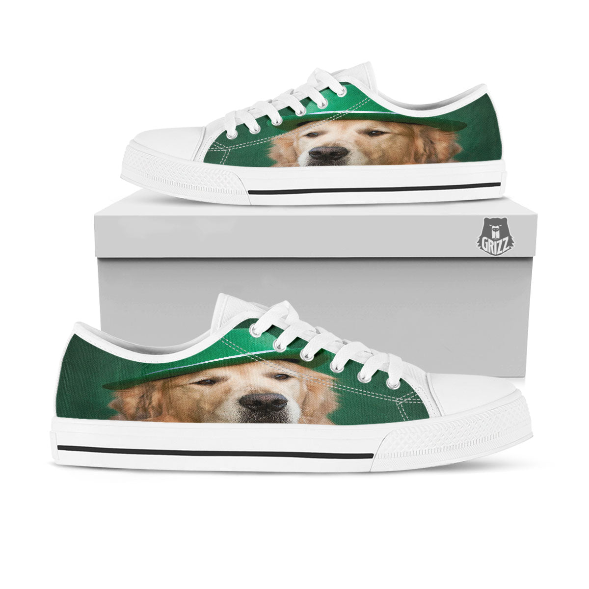 Golden Retriever Patrick's Day Print White Low Top Shoes-grizzshop