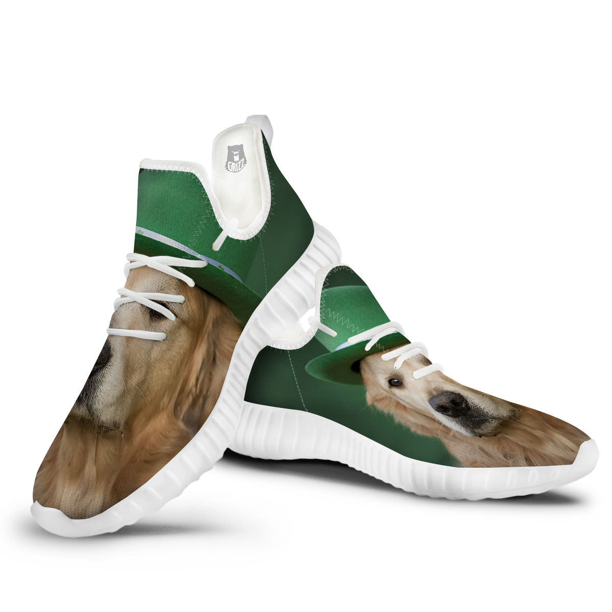 Golden Retriever Patrick's Day Print White Walking Shoes-grizzshop