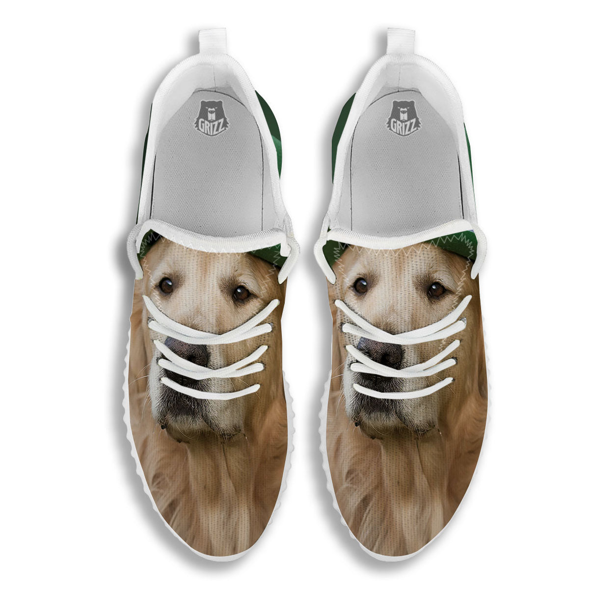 Golden Retriever Patrick's Day Print White Walking Shoes-grizzshop