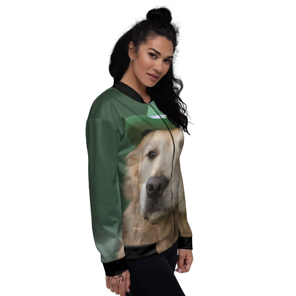 Golden Retriever Patrick's Day Print Women's Bomber Jacket-grizzshop