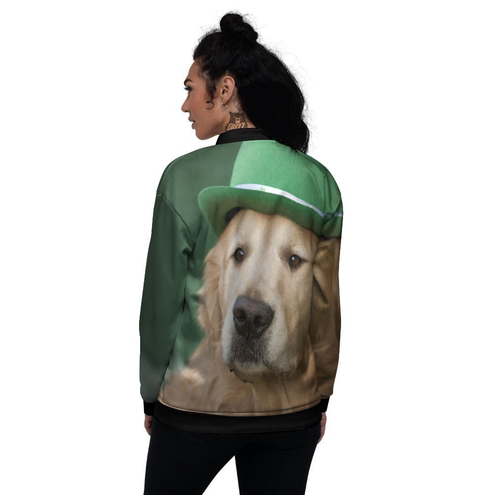 Golden Retriever Patrick's Day Print Women's Bomber Jacket-grizzshop