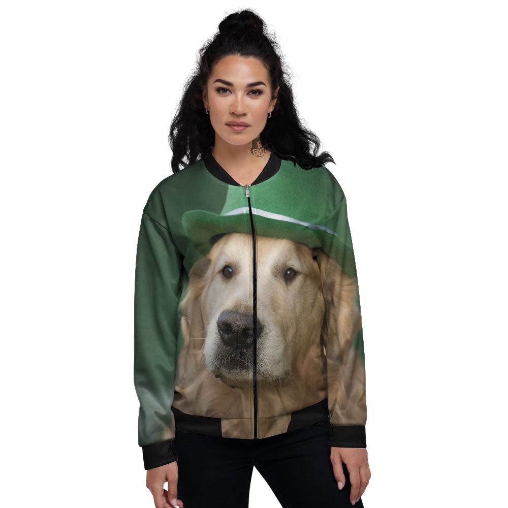 Golden Retriever Patrick's Day Print Women's Bomber Jacket-grizzshop