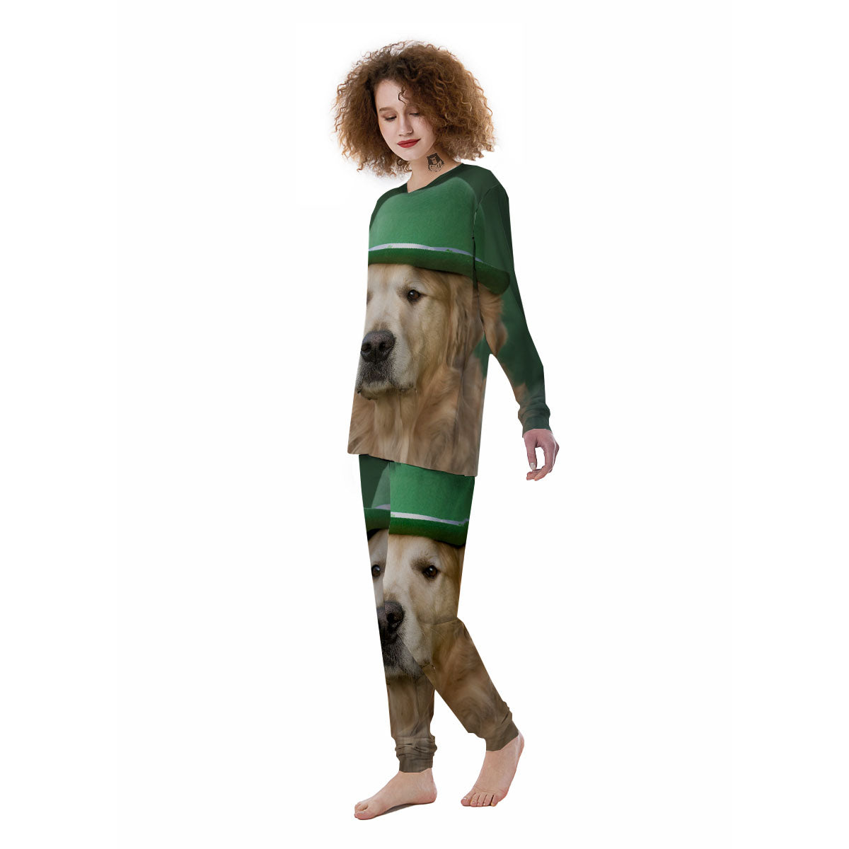 Golden Retriever Patrick's Day Print Women's Pajamas-grizzshop