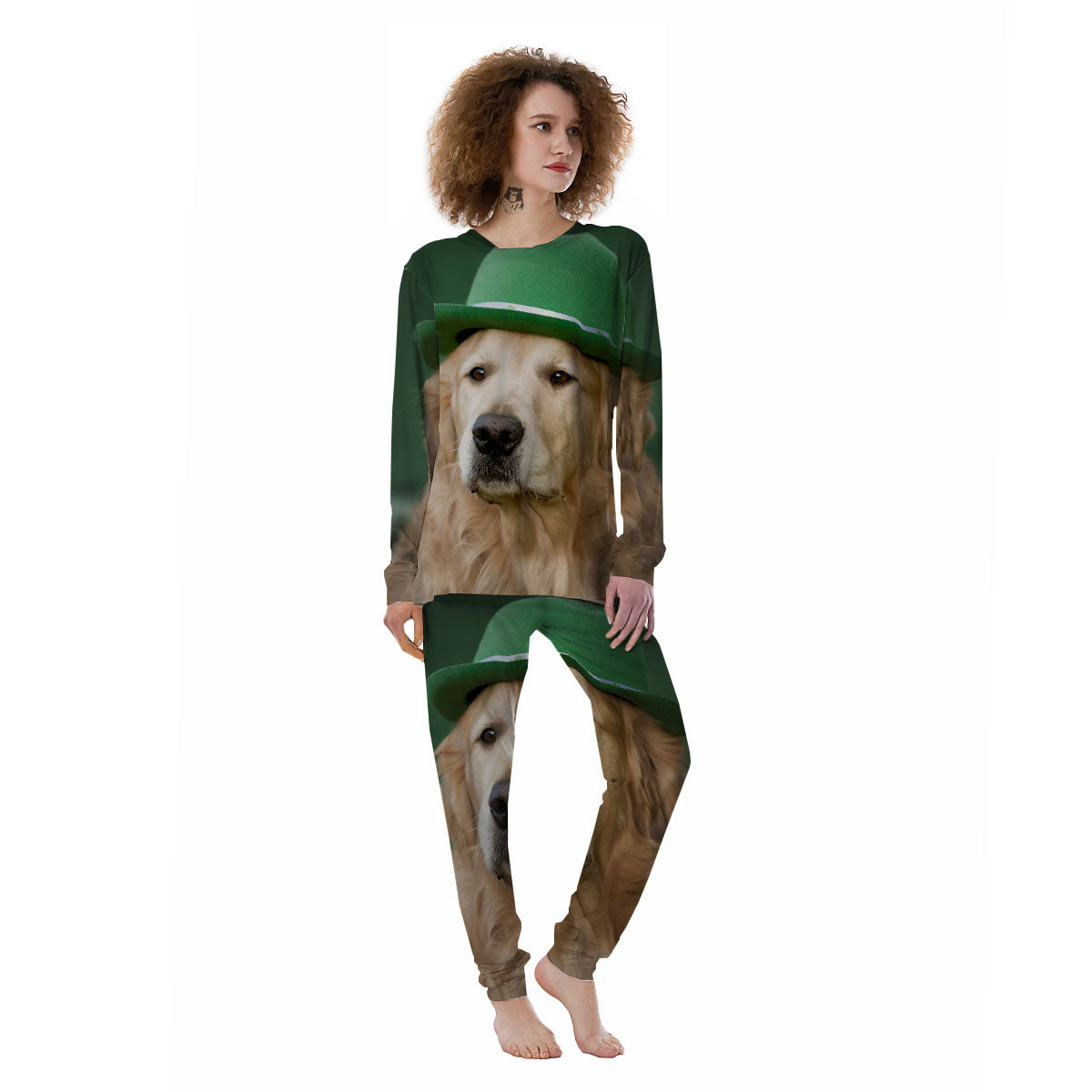 Golden Retriever Patrick's Day Print Women's Pajamas-grizzshop