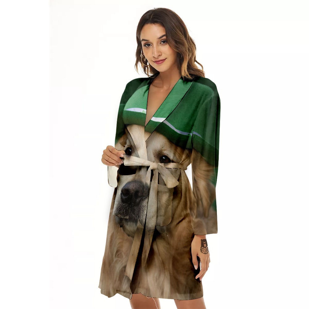 Golden Retriever Patrick's Day Print Women's Robe-grizzshop