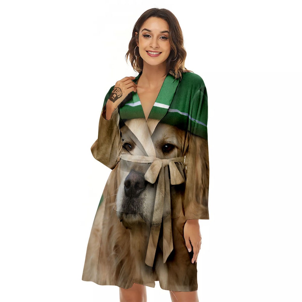 Golden Retriever Patrick's Day Print Women's Robe-grizzshop