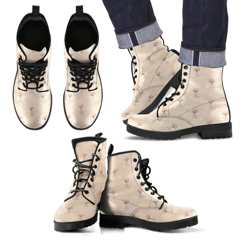 Golden Retriever Pattern Print Men Women Leather Boots-grizzshop