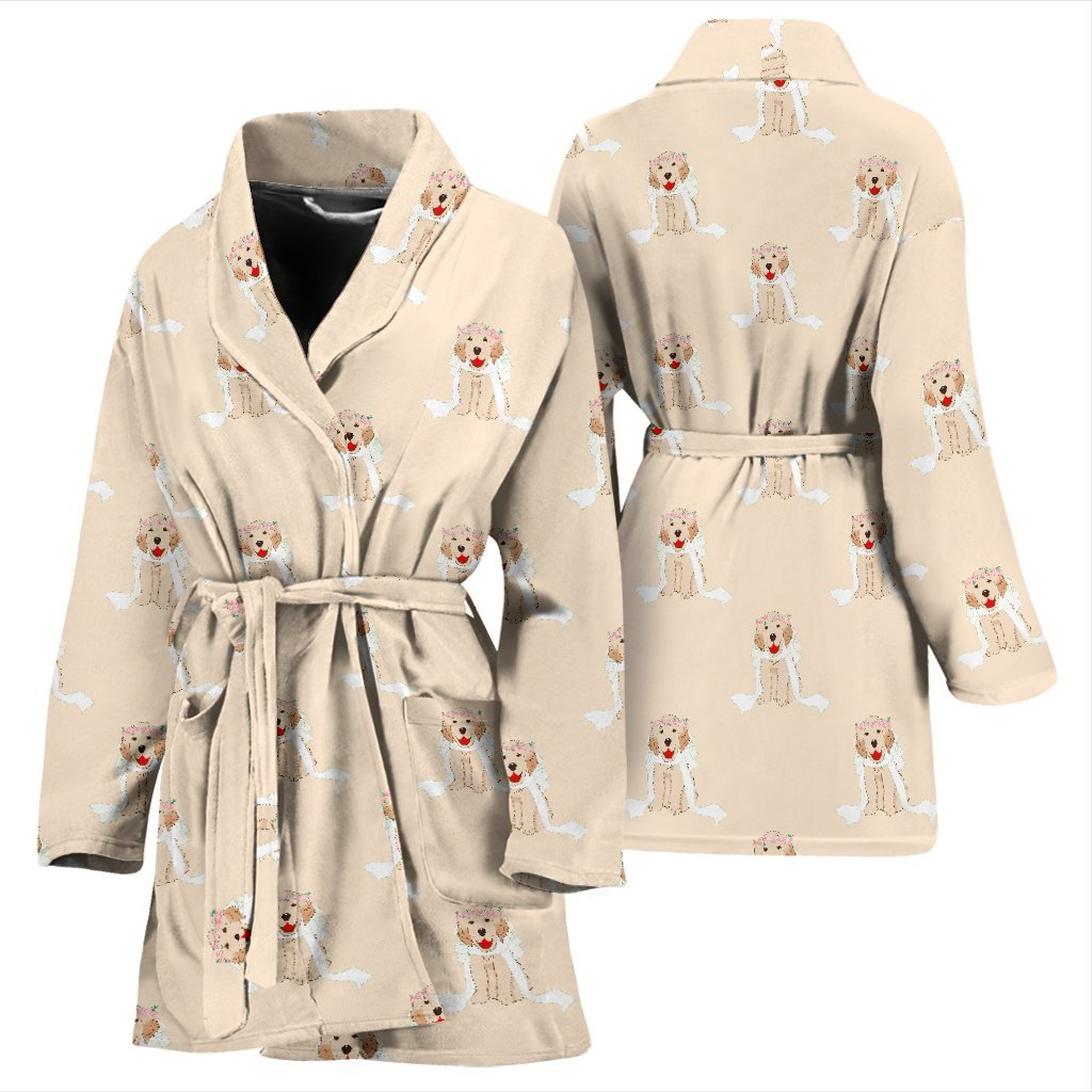 Golden Retriever Pattern Print Women Long Robe-grizzshop