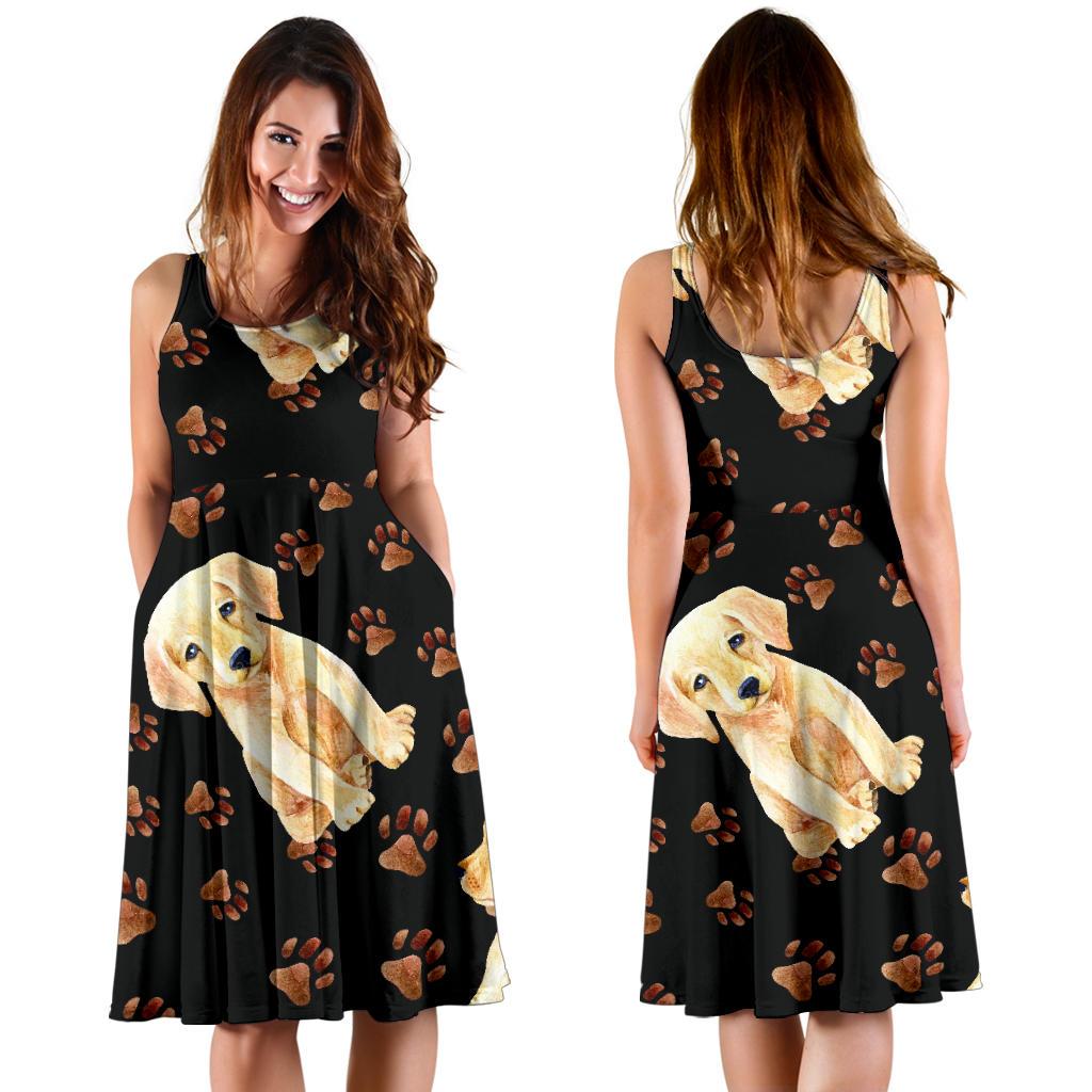 Golden Retriever Paw Pattern Print Dress-grizzshop