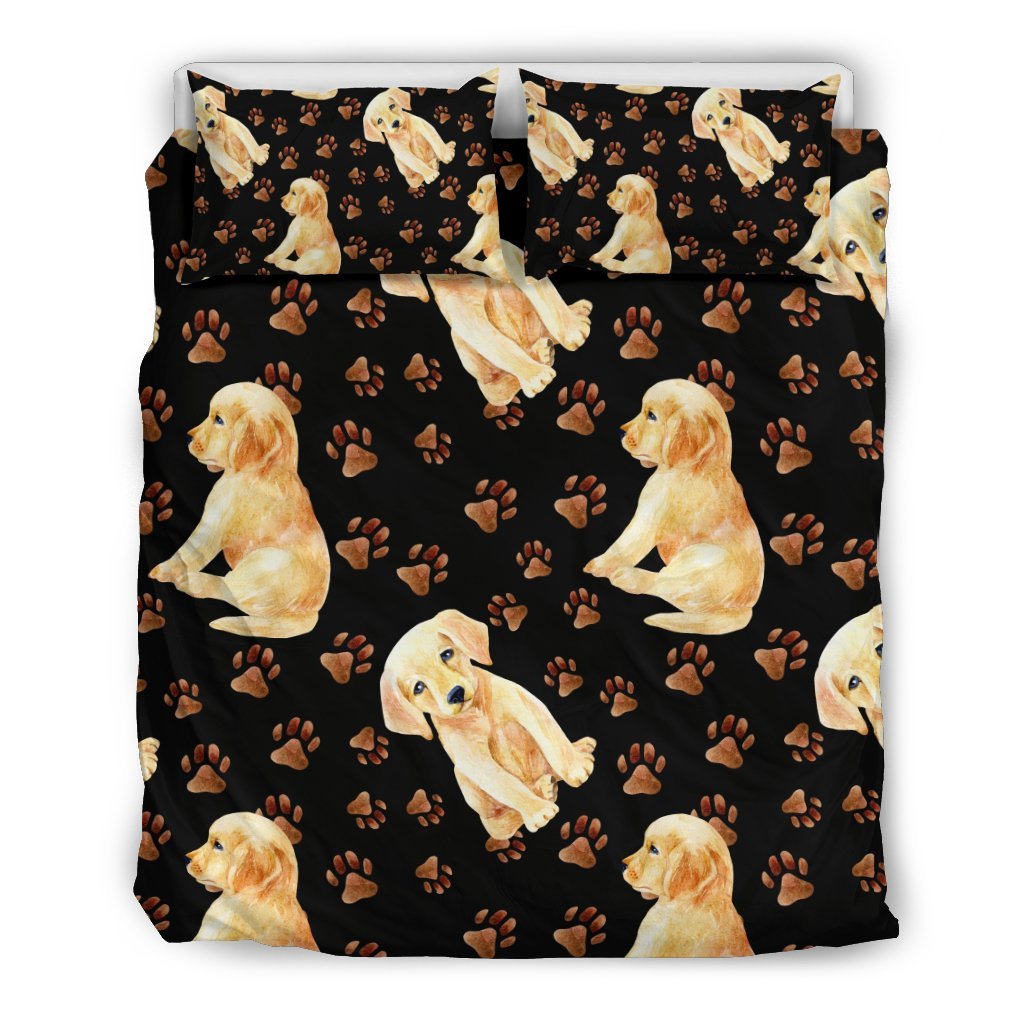 Golden Retriever Paw Pattern Print Duvet Cover Bedding Set-grizzshop