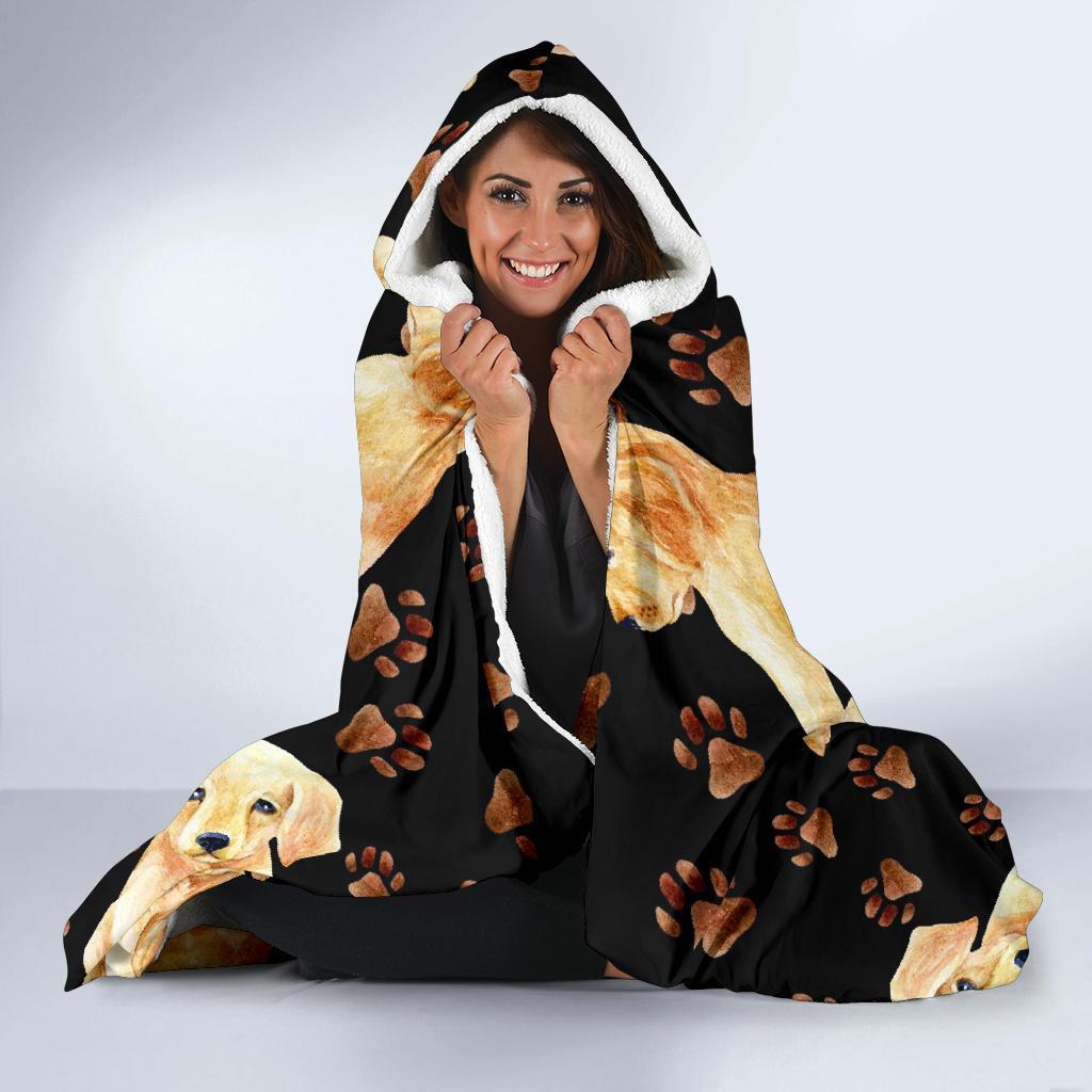 Golden Retriever Paw Pattern Print Hooded Blanket-grizzshop