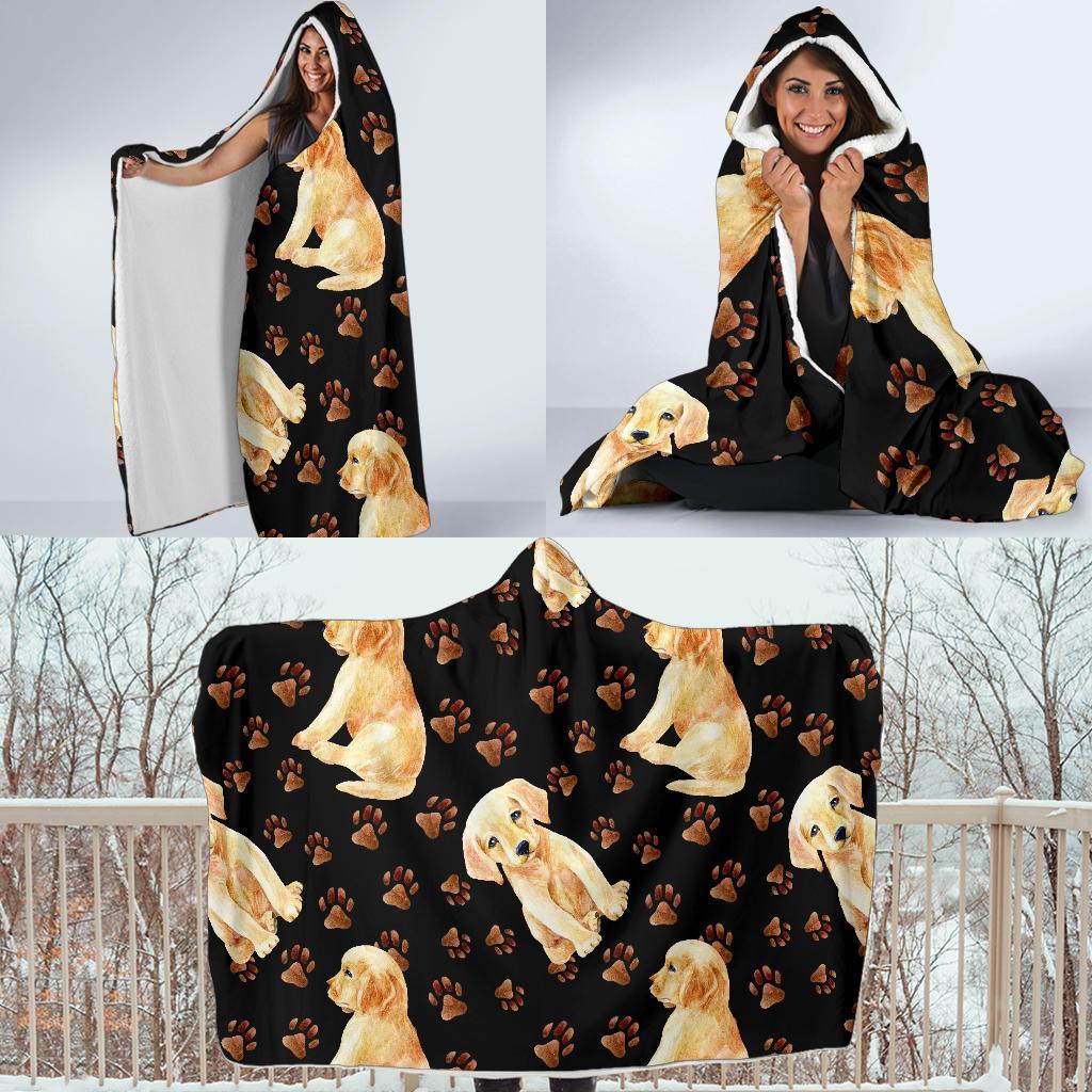 Golden Retriever Paw Pattern Print Hooded Blanket-grizzshop