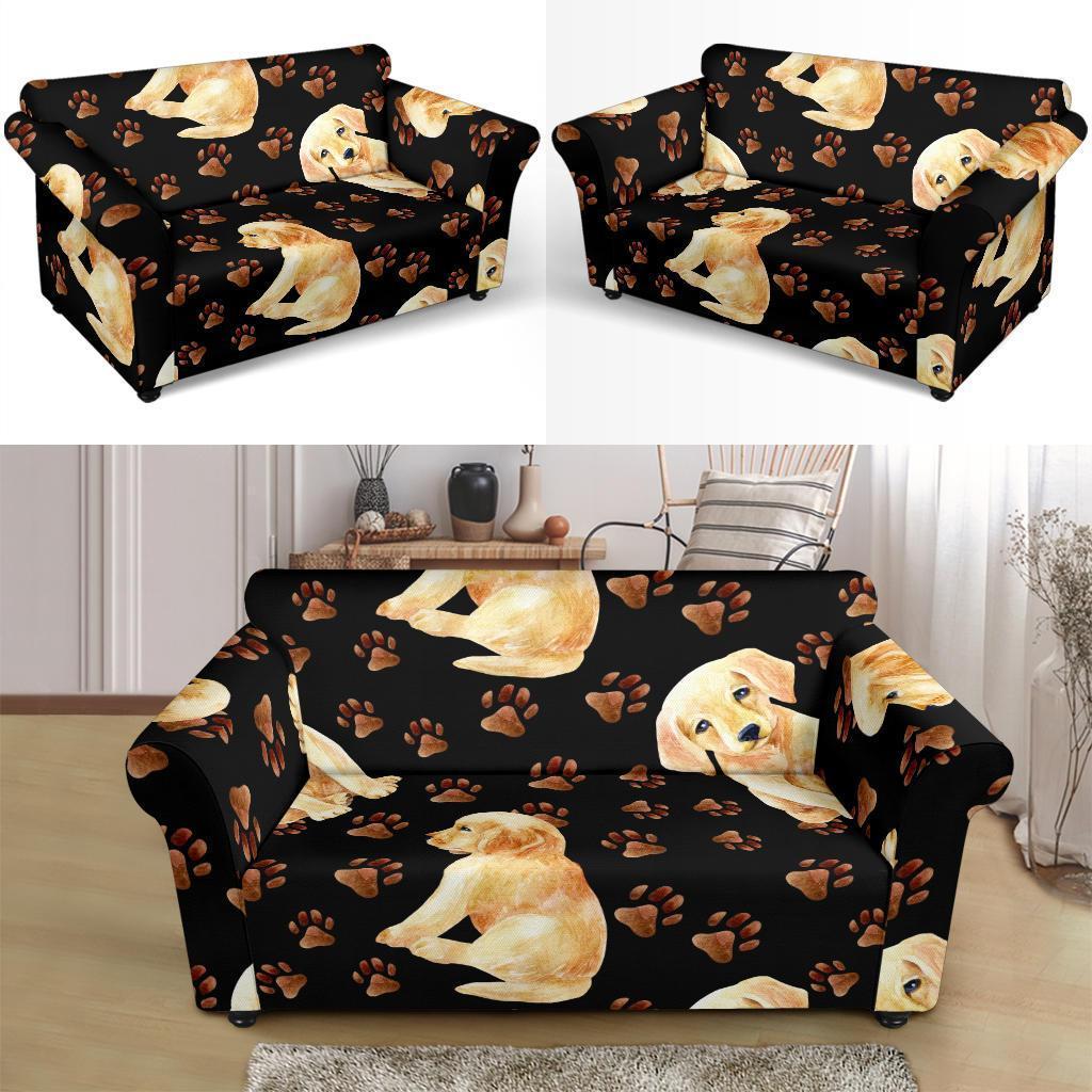 Golden Retriever Paw Pattern Print Loveseat Cover-grizzshop