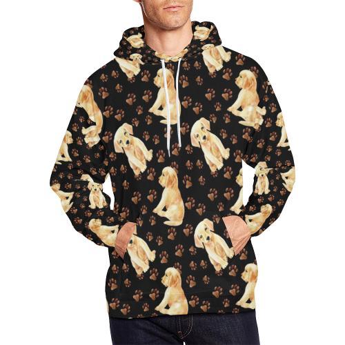 Golden Retriever Paw Pattern Print Men Pullover Hoodie-grizzshop