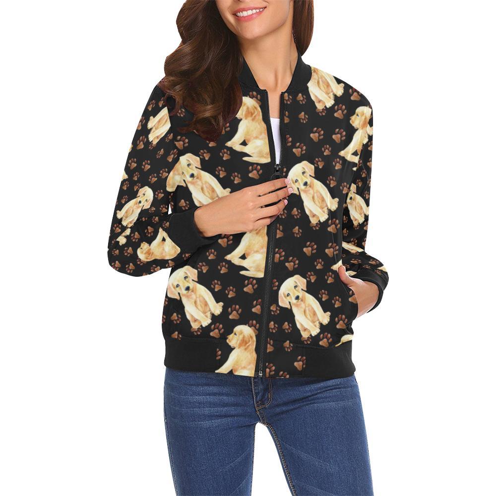 Golden Retriever Paw Pattern Print Women Casual Bomber Jacket-grizzshop