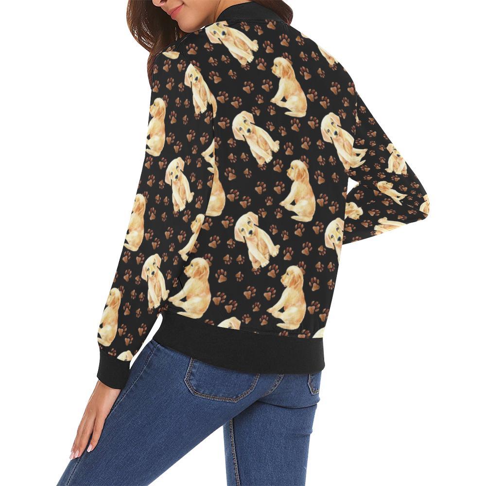 Golden Retriever Paw Pattern Print Women Casual Bomber Jacket-grizzshop