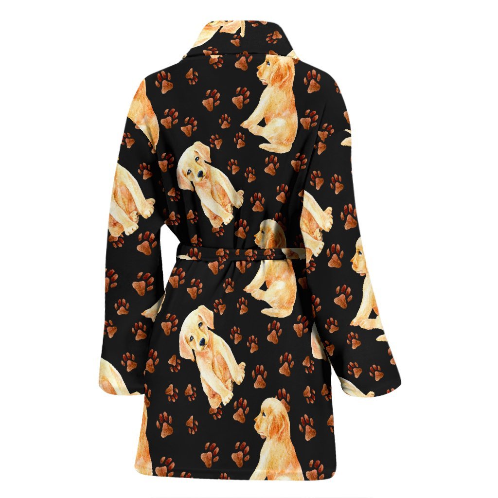 Golden Retriever Paw Pattern Print Women Long Robe-grizzshop