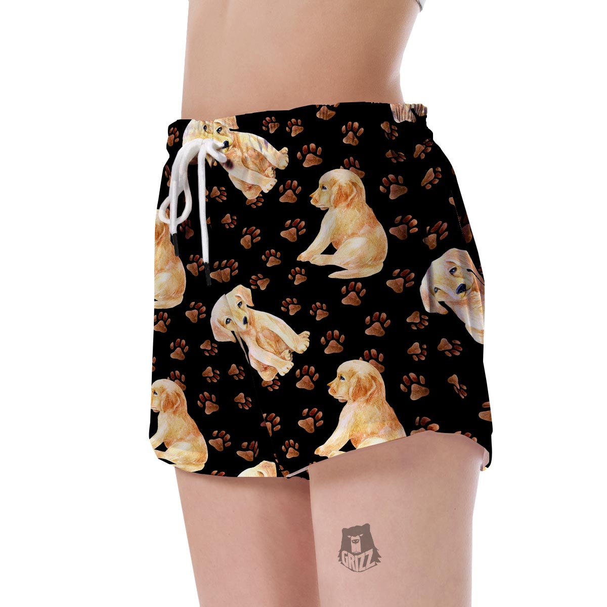 Golden Retriever Paw Pattern Print Women's Shorts-grizzshop