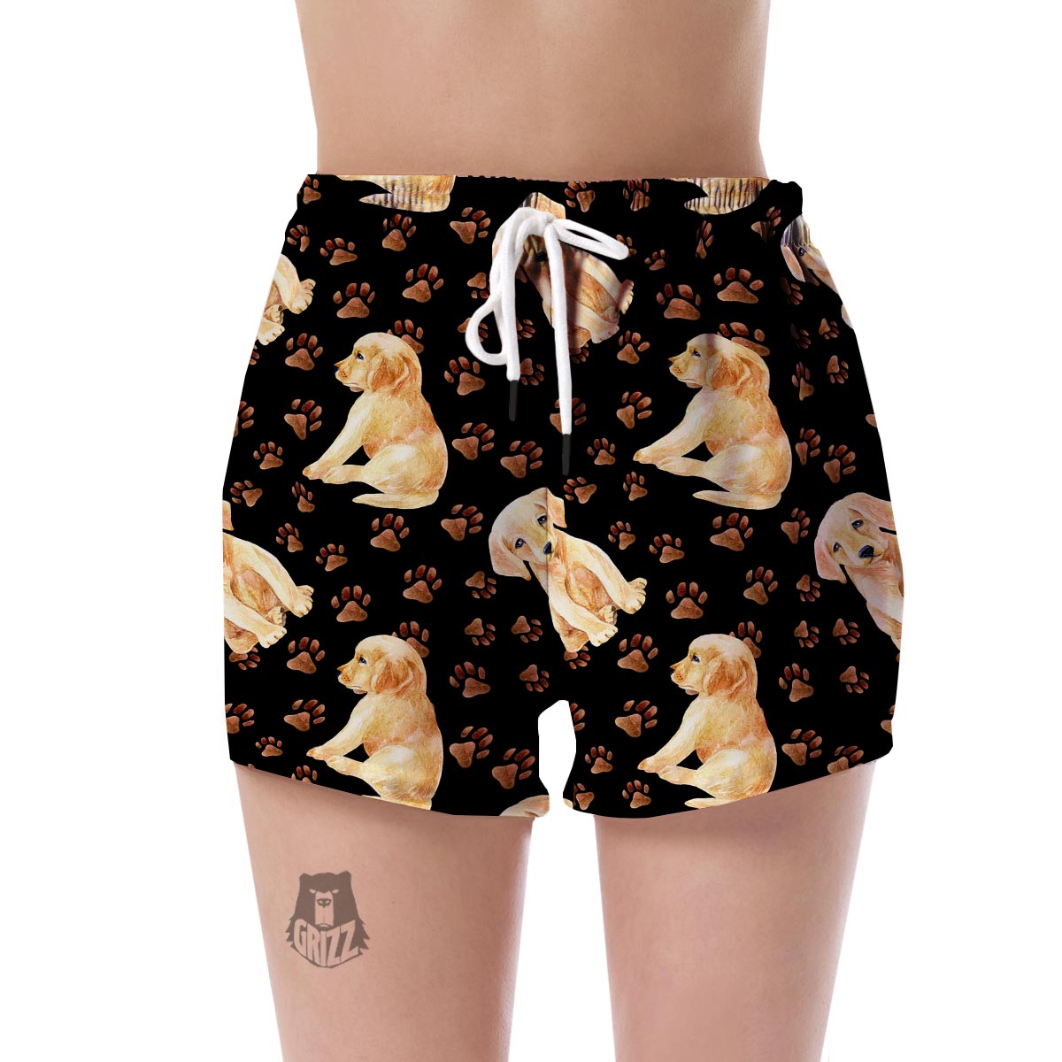 Golden Retriever Paw Pattern Print Women's Shorts-grizzshop