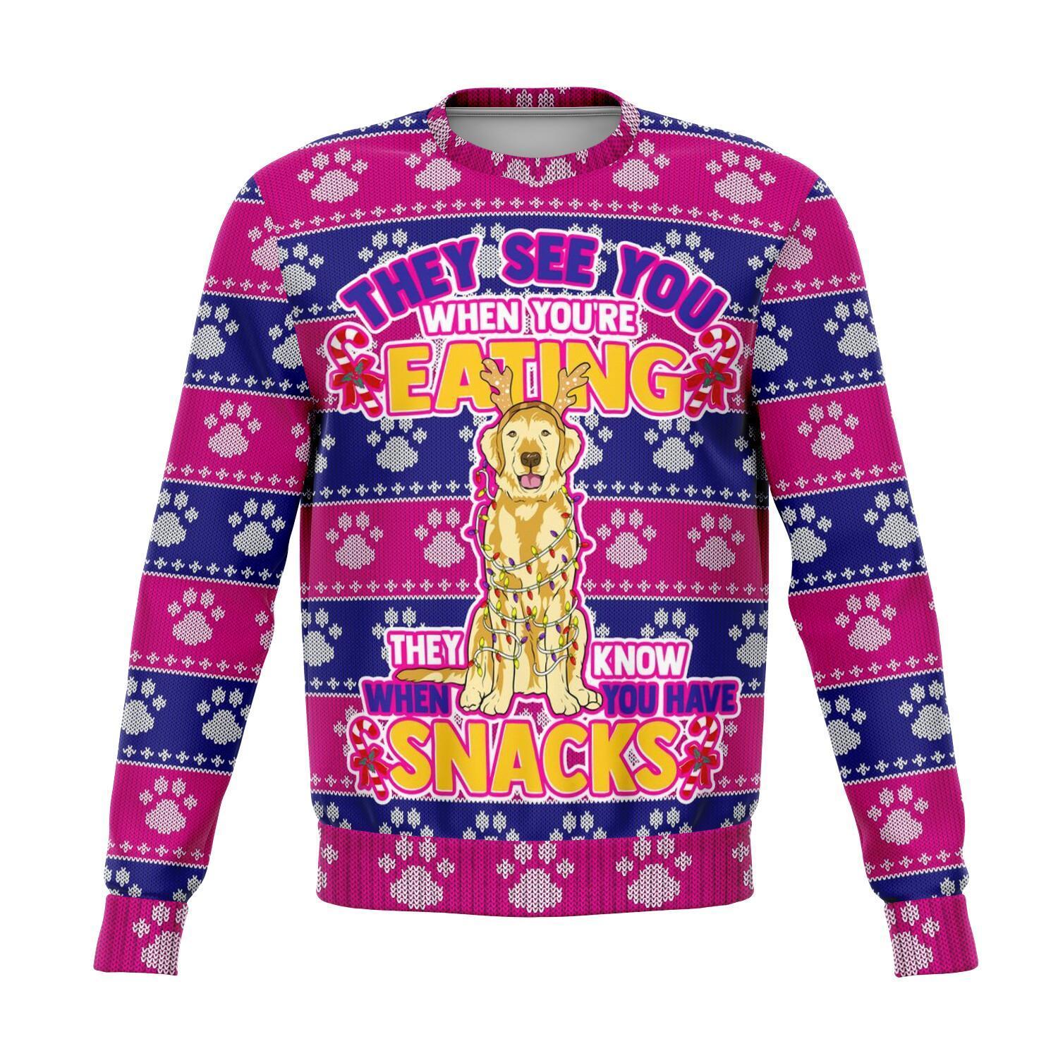 Golden Retriever They Know When You Have Snacks Christmas Ugly Sweater-grizzshop