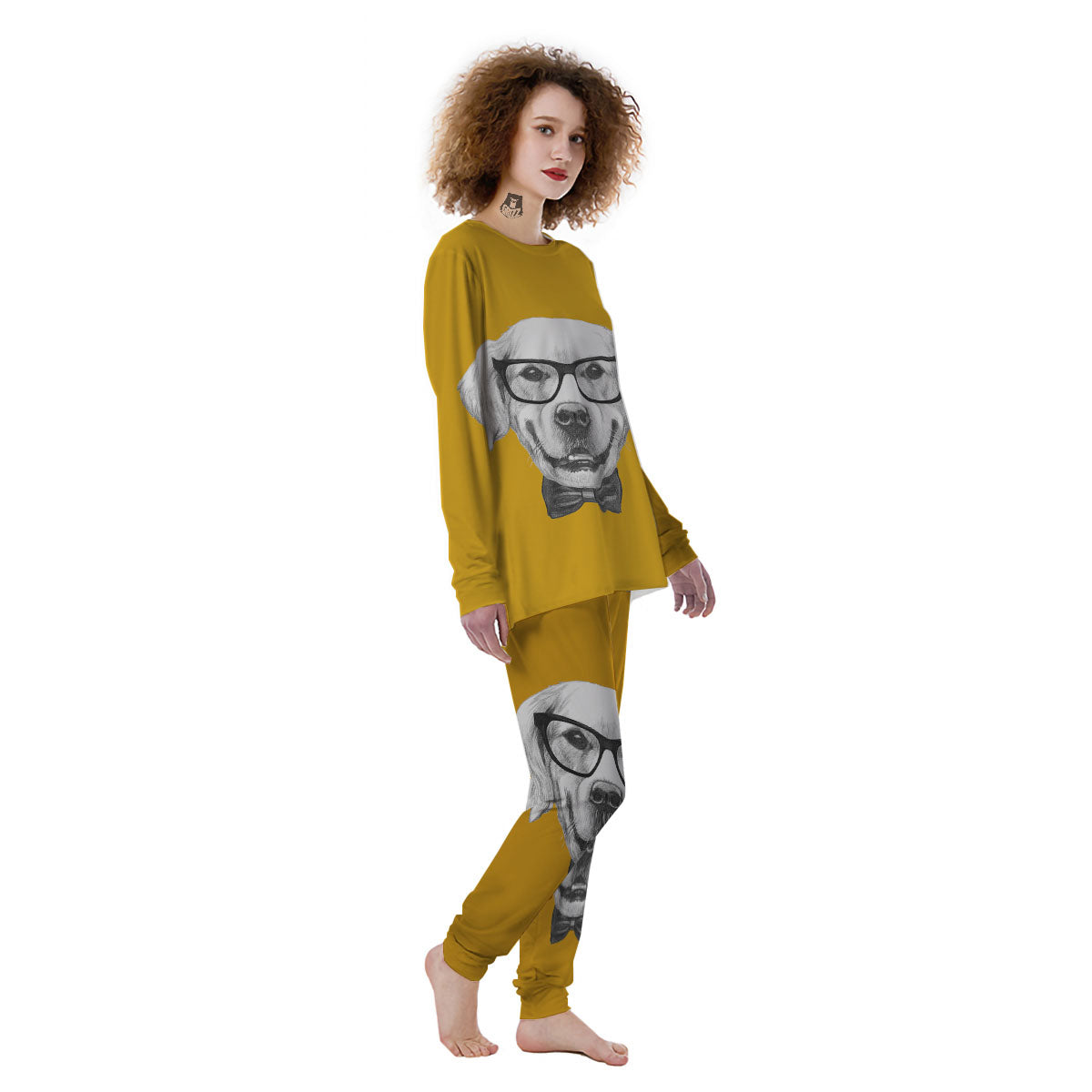 Golden Retriever With Glasses Print Women's Pajamas-grizzshop