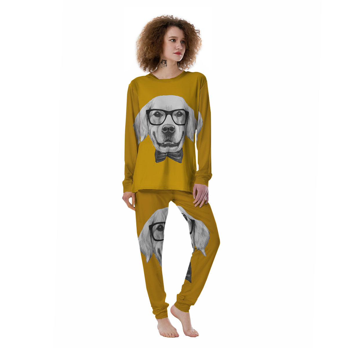 Golden Retriever With Glasses Print Women's Pajamas-grizzshop