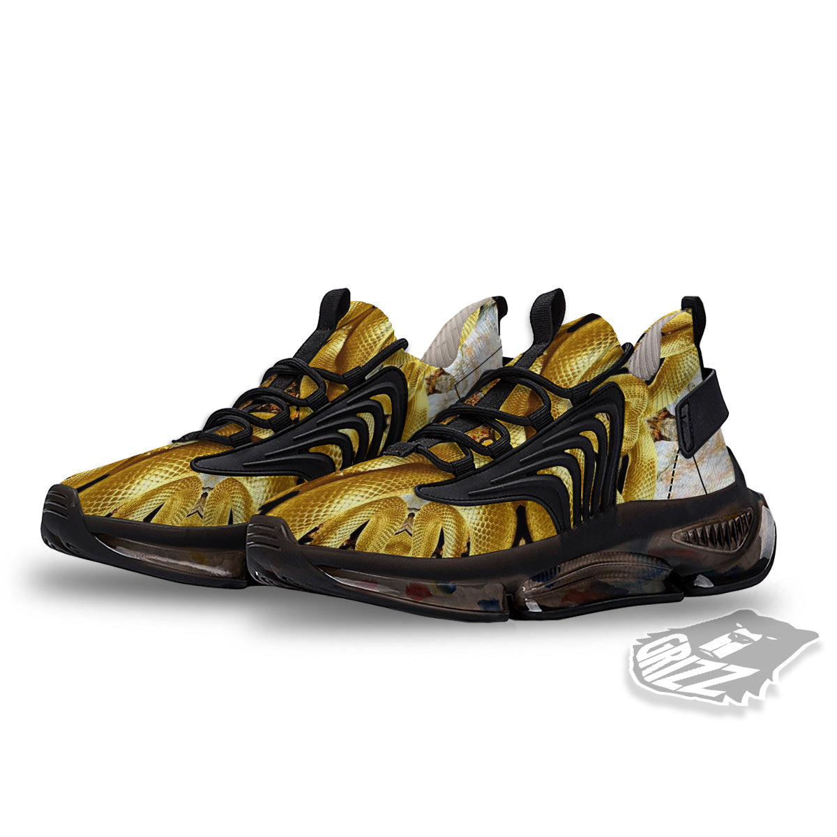 Golden Snake Kaleidoscope Print Black Gym Shoes-grizzshop