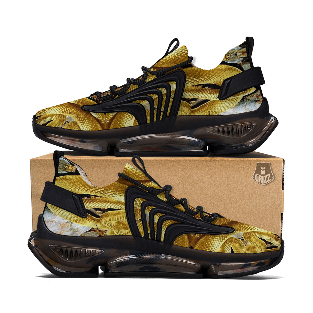 Golden Snake Kaleidoscope Print Black Gym Shoes-grizzshop