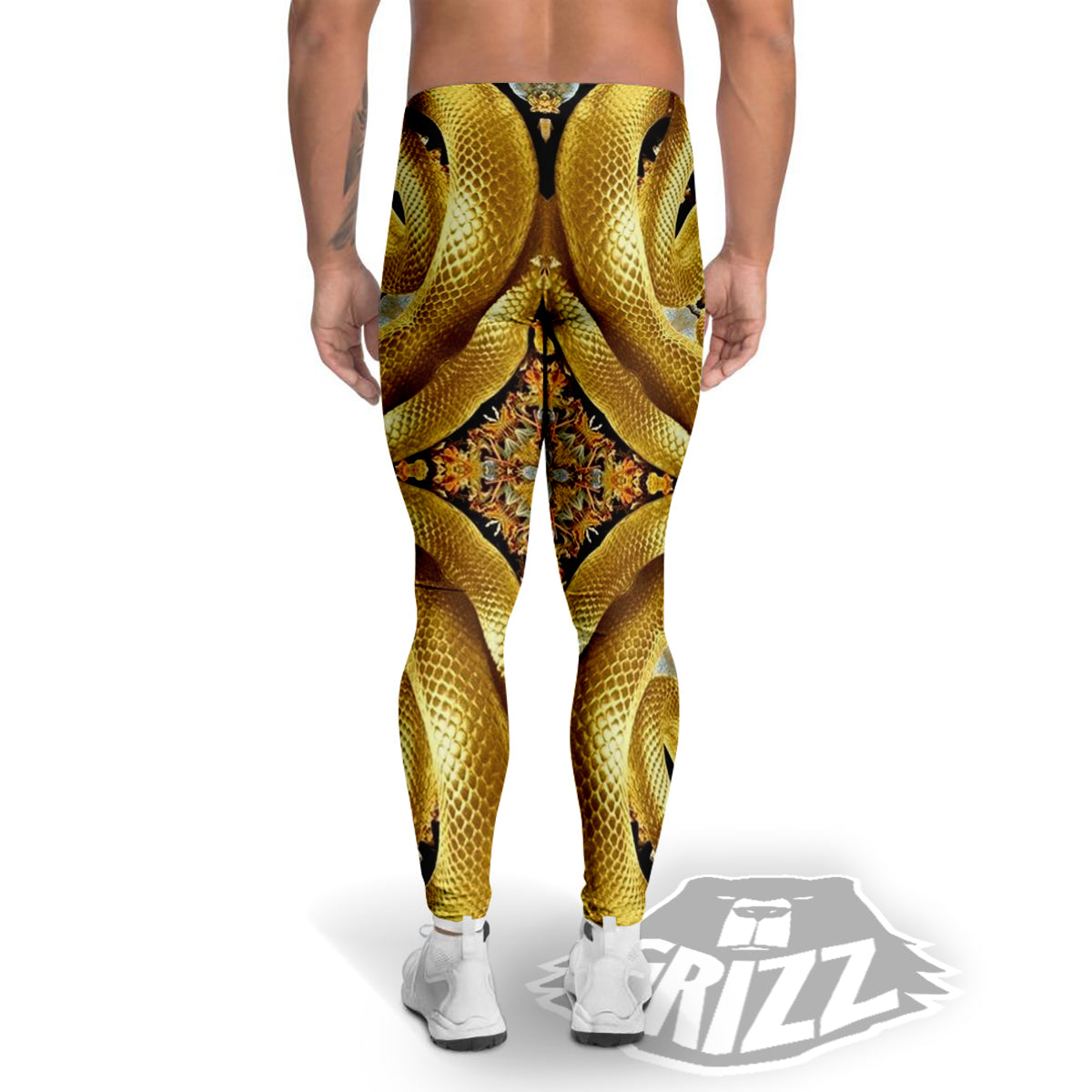 Golden Snake Kaleidoscope Print Men's Leggings-grizzshop