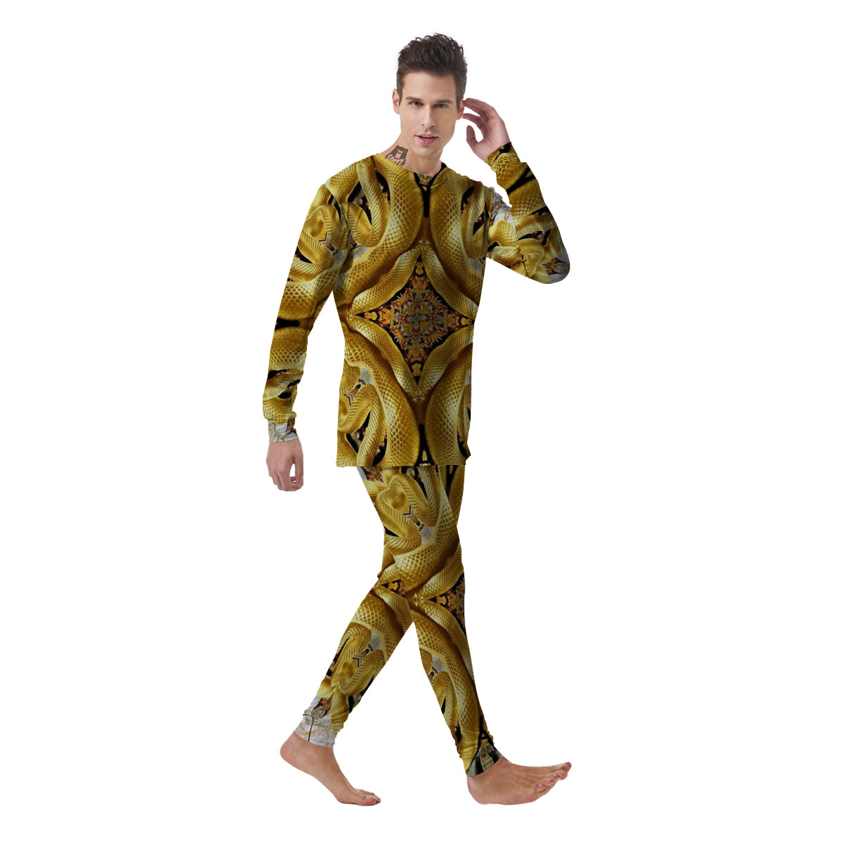 Golden Snake Kaleidoscope Print Men's Pajamas-grizzshop