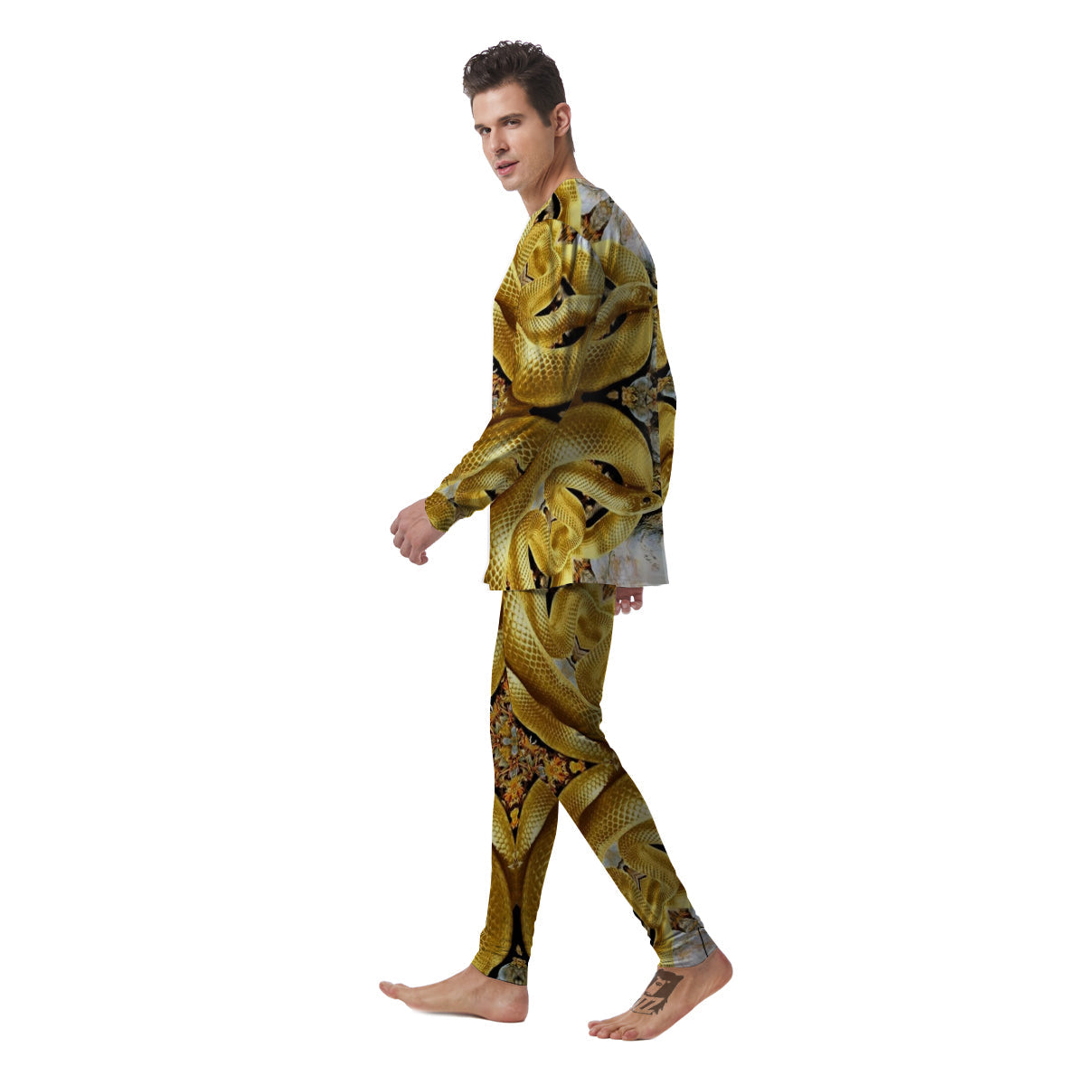 Golden Snake Kaleidoscope Print Men's Pajamas-grizzshop