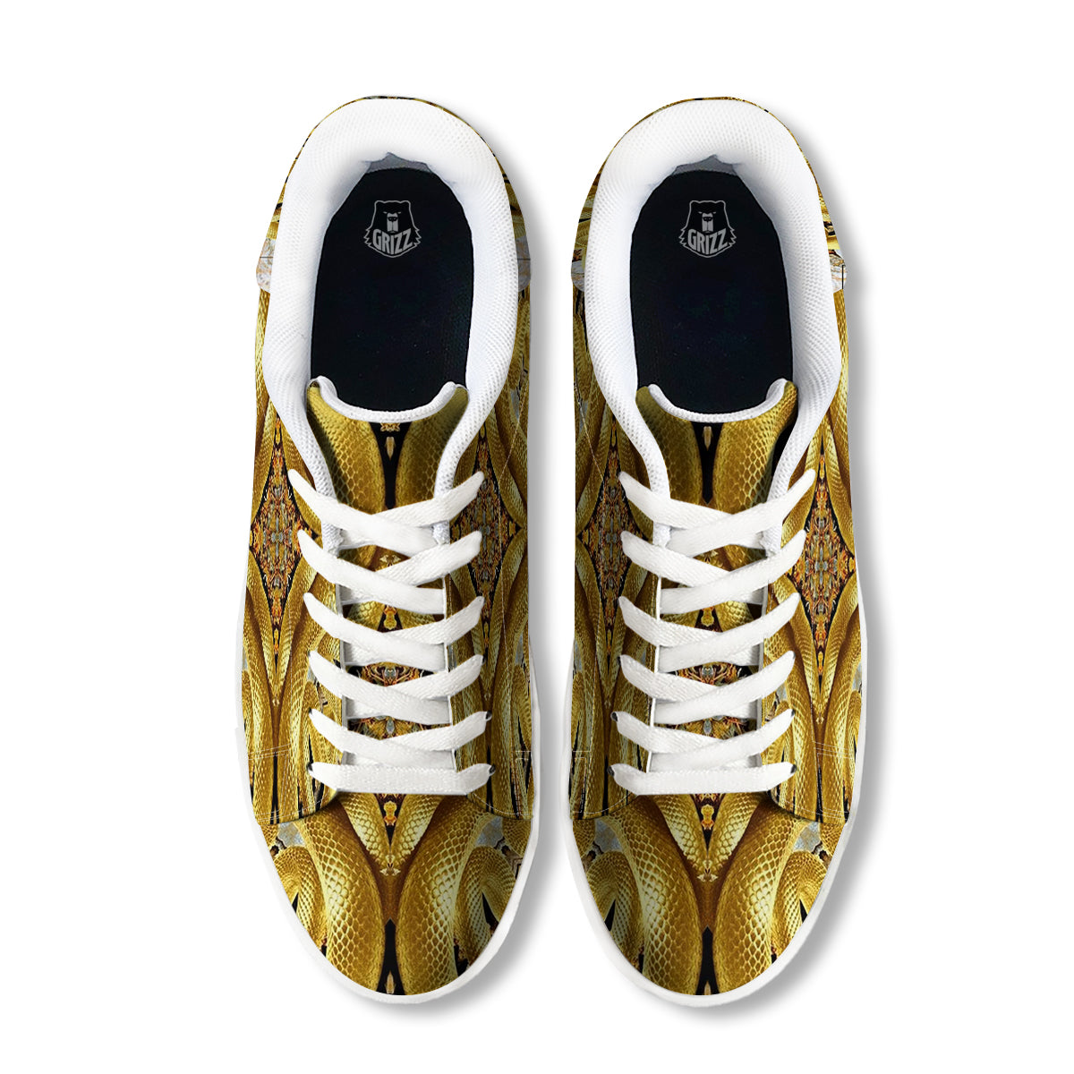 Golden Snake Kaleidoscope Print White Low Top Sneakers-grizzshop