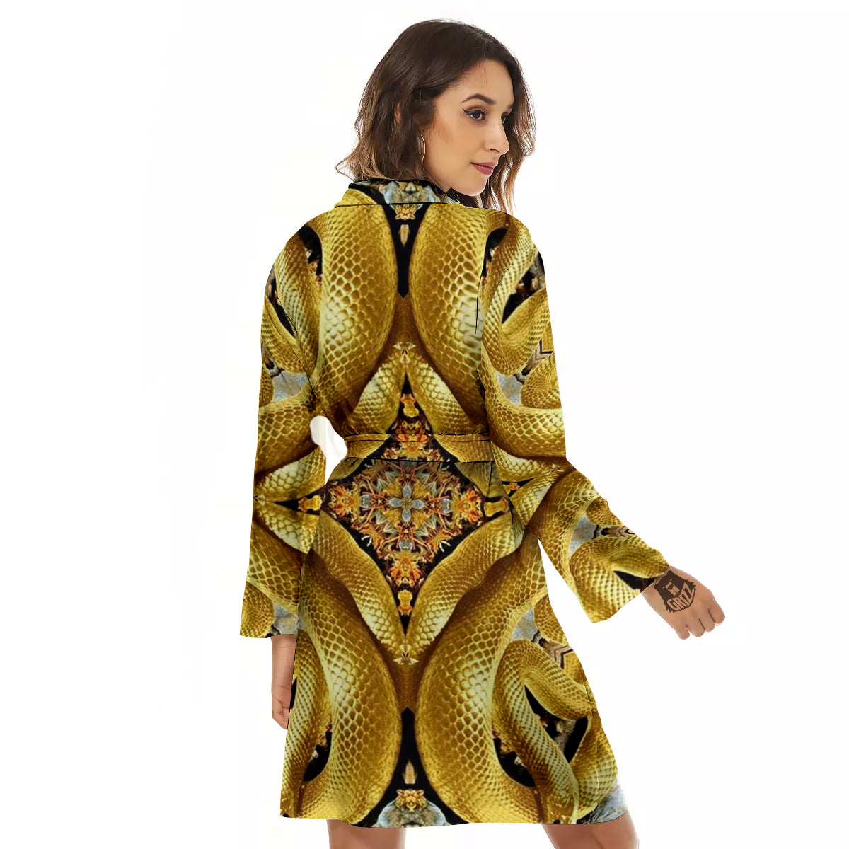 Golden Snake Kaleidoscope Print Women's Robe-grizzshop