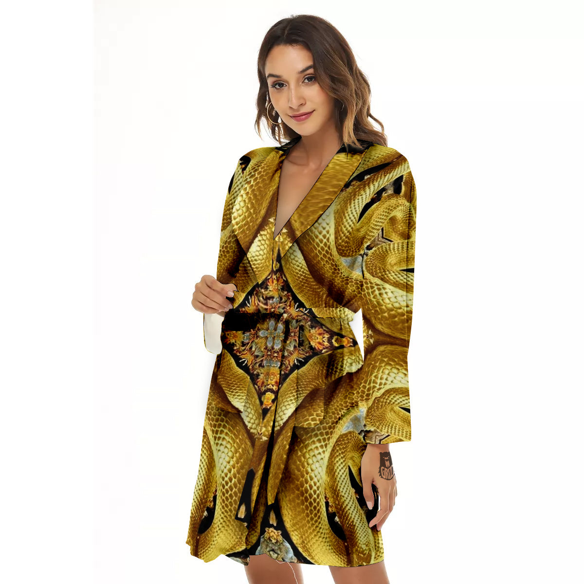 Golden Snake Kaleidoscope Print Women's Robe-grizzshop