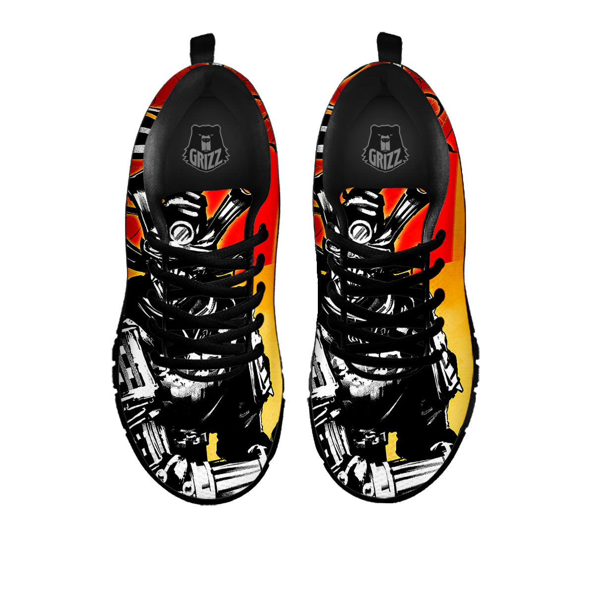 Golden Sun Samurai And Red Sky Print Black Sneaker-grizzshop