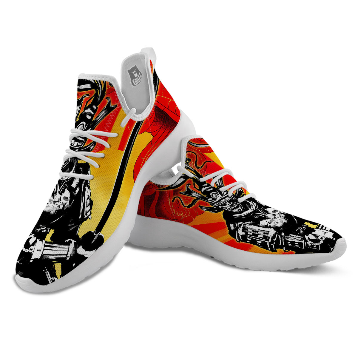 Golden Sun Samurai And Red Sky Print White Athletic Shoes-grizzshop