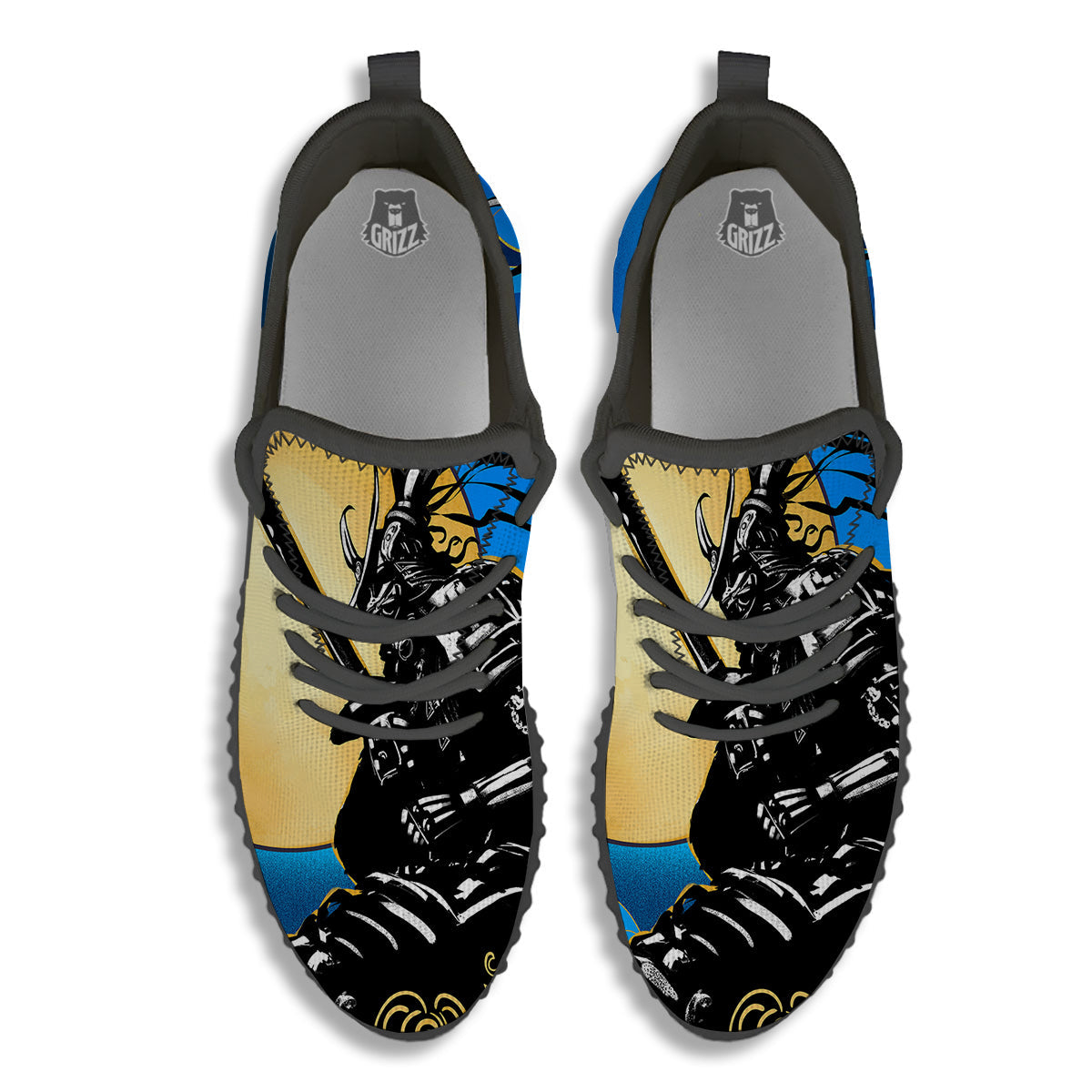 Golden Sun Samurai Blue Sky Print Black Walking Shoes-grizzshop