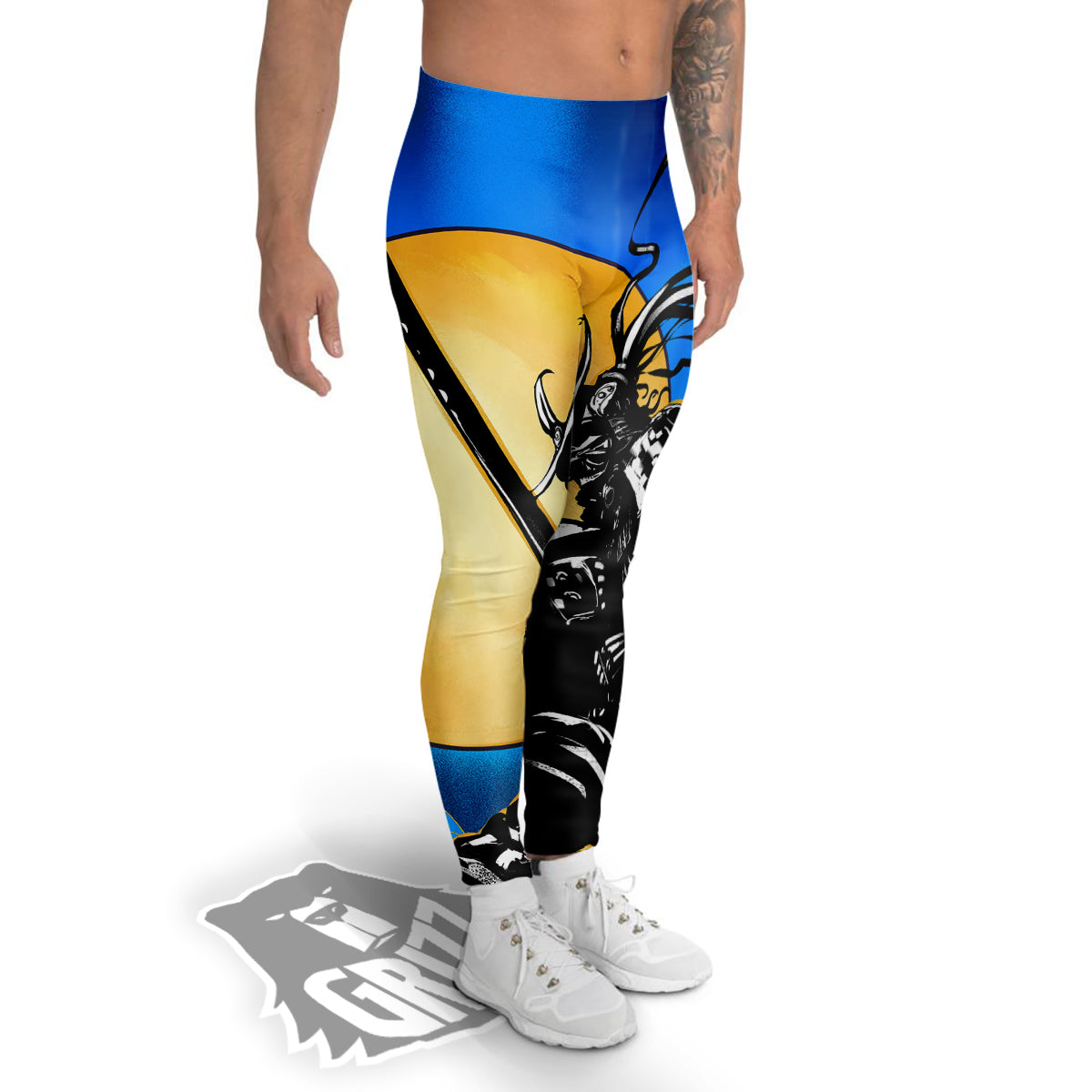 Golden Sun Samurai Blue Sky Print Men's Leggings-grizzshop