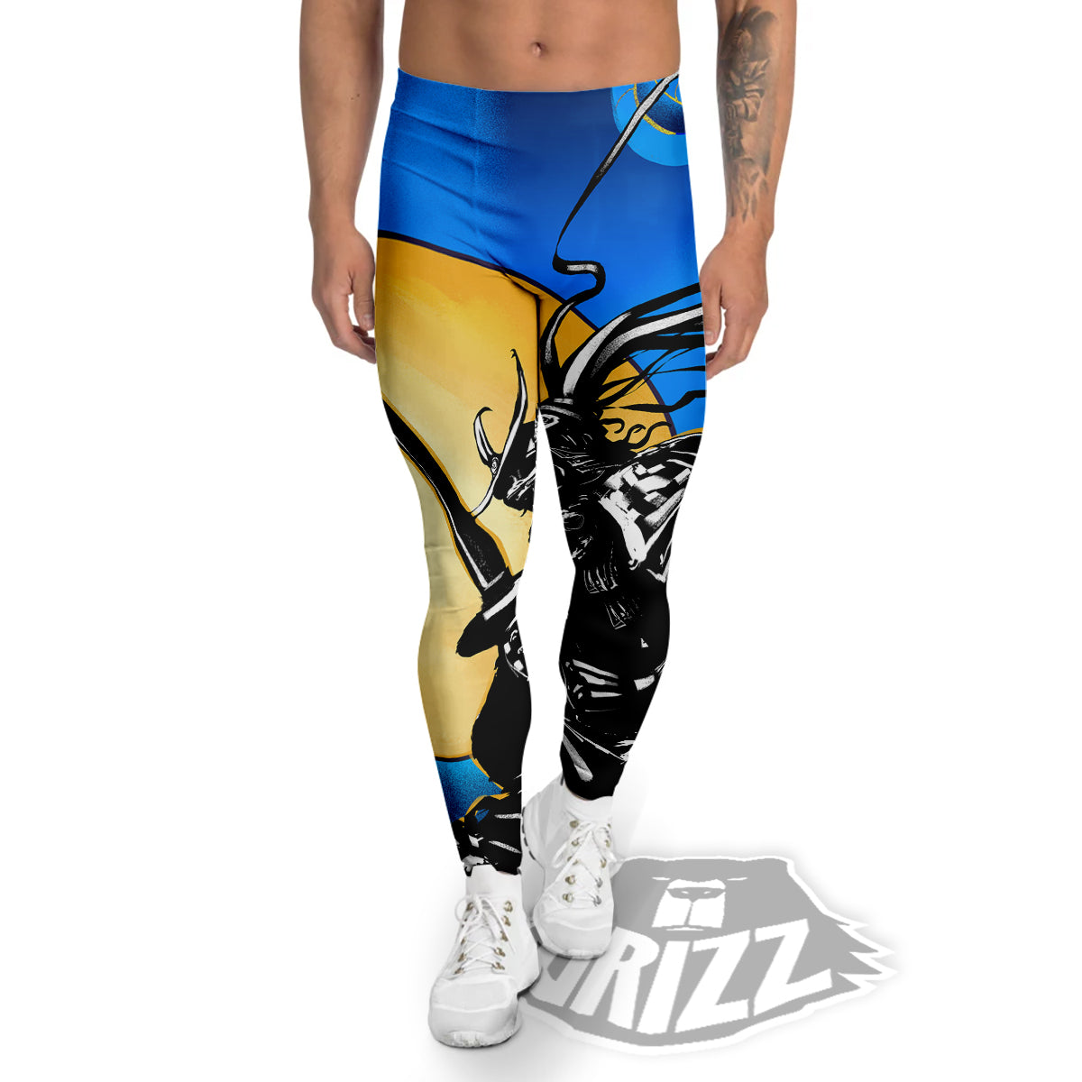 Golden Sun Samurai Blue Sky Print Men's Leggings-grizzshop