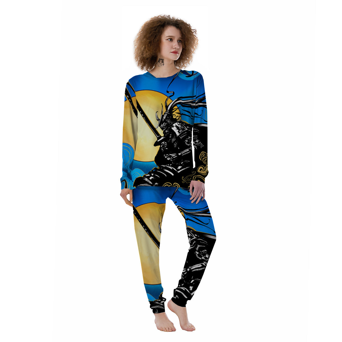 Golden Sun Samurai Blue Sky Print Women's Pajamas-grizzshop