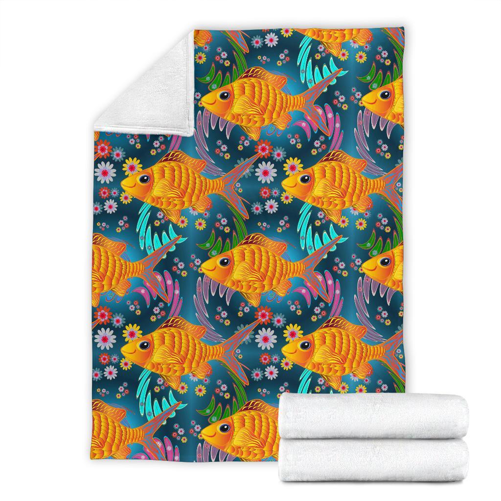 Goldfish Flower Pattern Print Blanket-grizzshop