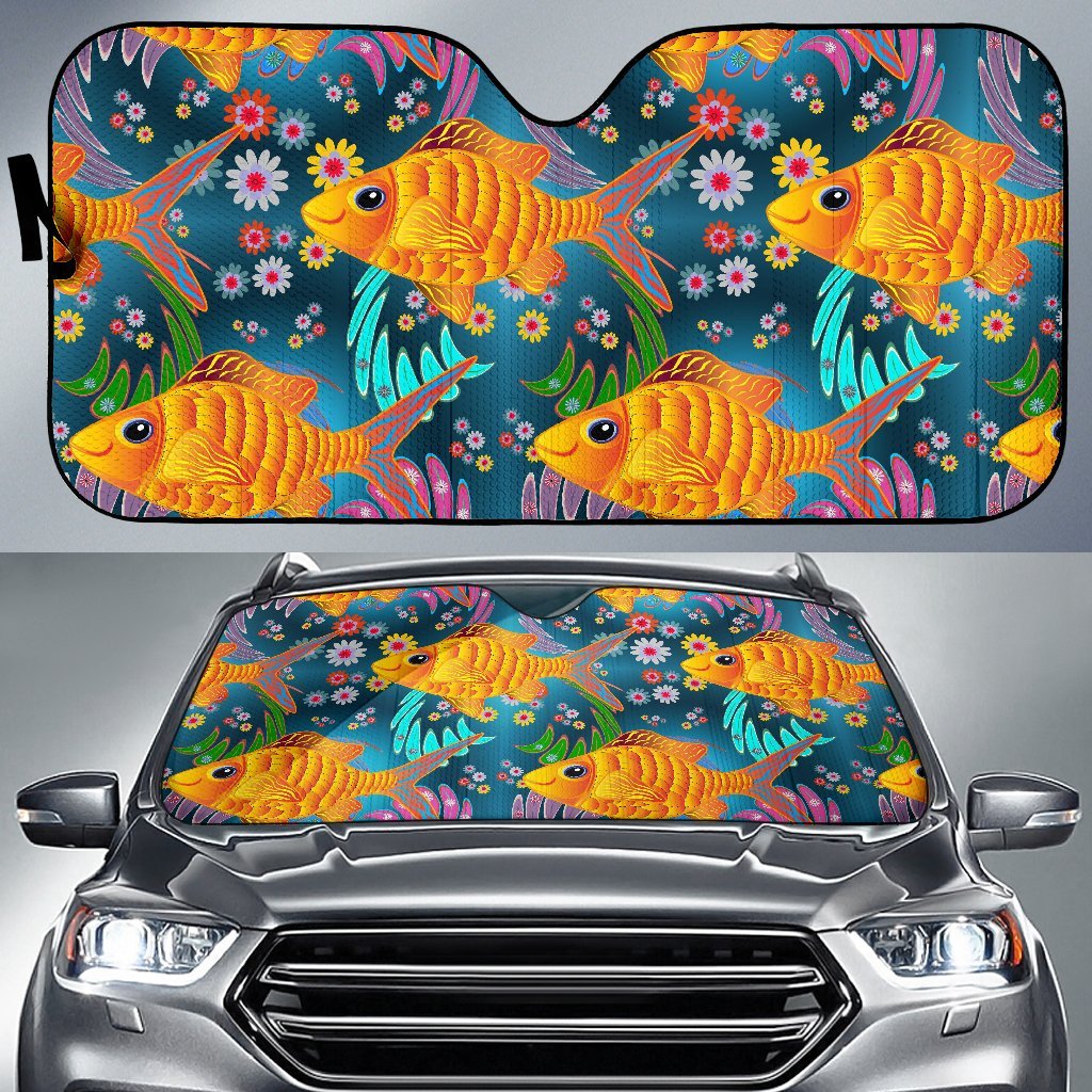 Goldfish Flower Pattern Print Car Sun Shade-grizzshop