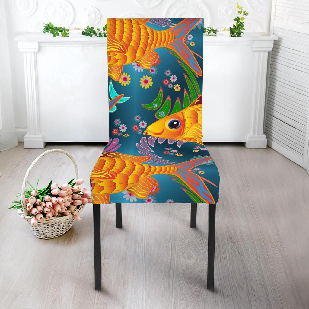 Goldfish Flower Pattern Print Chair Cover-grizzshop