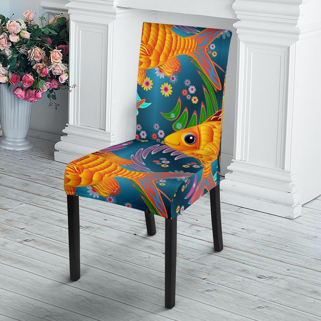 Goldfish Flower Pattern Print Chair Cover-grizzshop