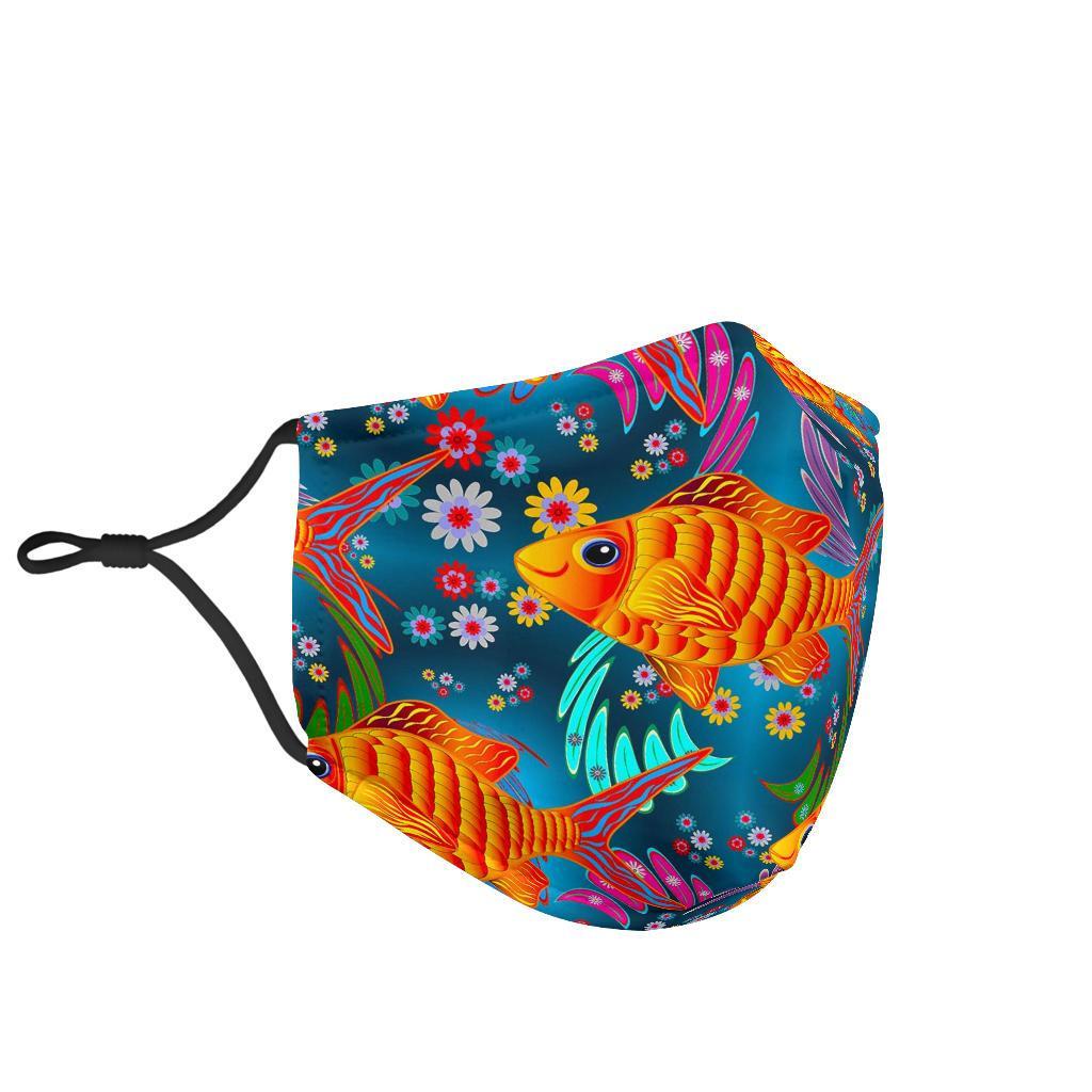 Goldfish Flower Pattern Print Face Mask-grizzshop